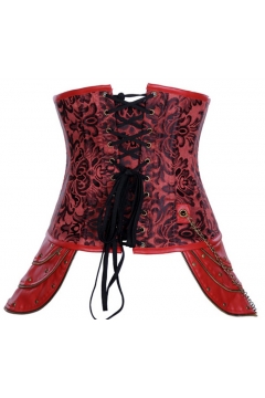 Красный удлиненный корсет под грудь в стиле "стимпанк"